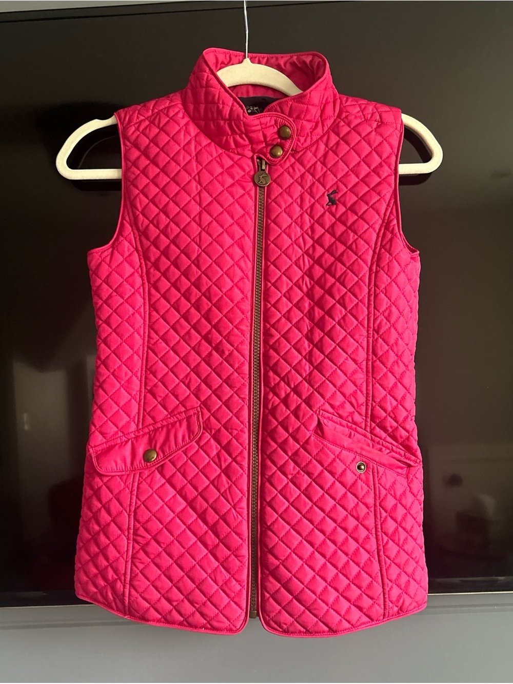 Joules Bright Pink Quilted Vest with Floral Lining
